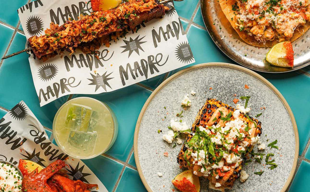 Enjoy Mexican, Vegan options, Vegetarian options, Gluten Free options, Restaurant, Indoor & outdoor seating, Table service, Dog friendly, $$, Groups, Live music and Families cuisine at Madre in Royal Albert Dock, Liverpool