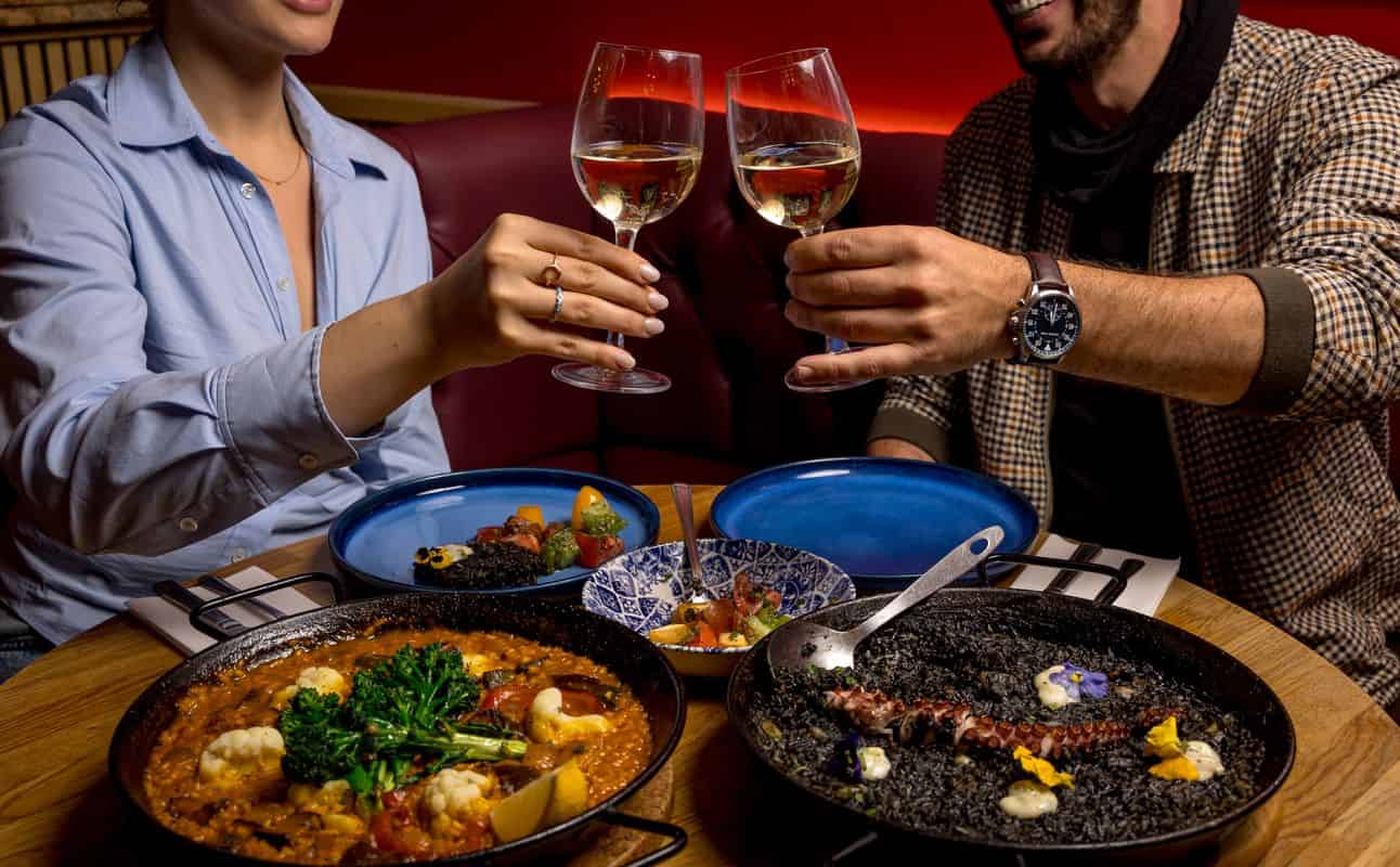 Enjoy Spanish, Vegetarian options, Vegan options, Gluten Free options, Restaurant, Indoor & outdoor seating, Wheelchair accessible, Free wifi, Table service, $$, Live music, Families and Groups cuisine at La Rueda in Clapham, London