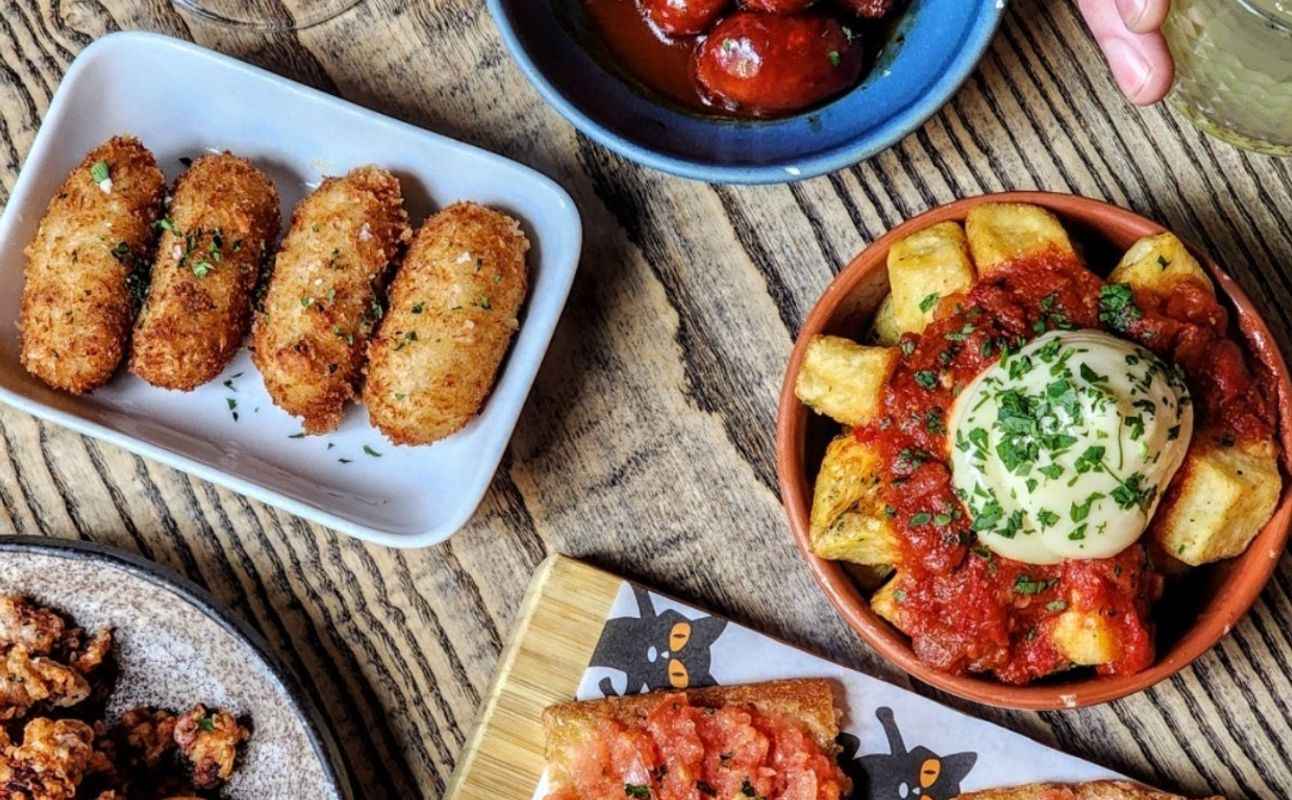 Enjoy Mediterranean, Spanish, Gluten Free options, Vegan options, Vegetarian options, Restaurant, Indoor & outdoor seating, Private dining, Highchairs available, Wheelchair accessible, Table service, $$, Groups and Families cuisine at El Gato Negro in Liverpool City Centre, Liverpool