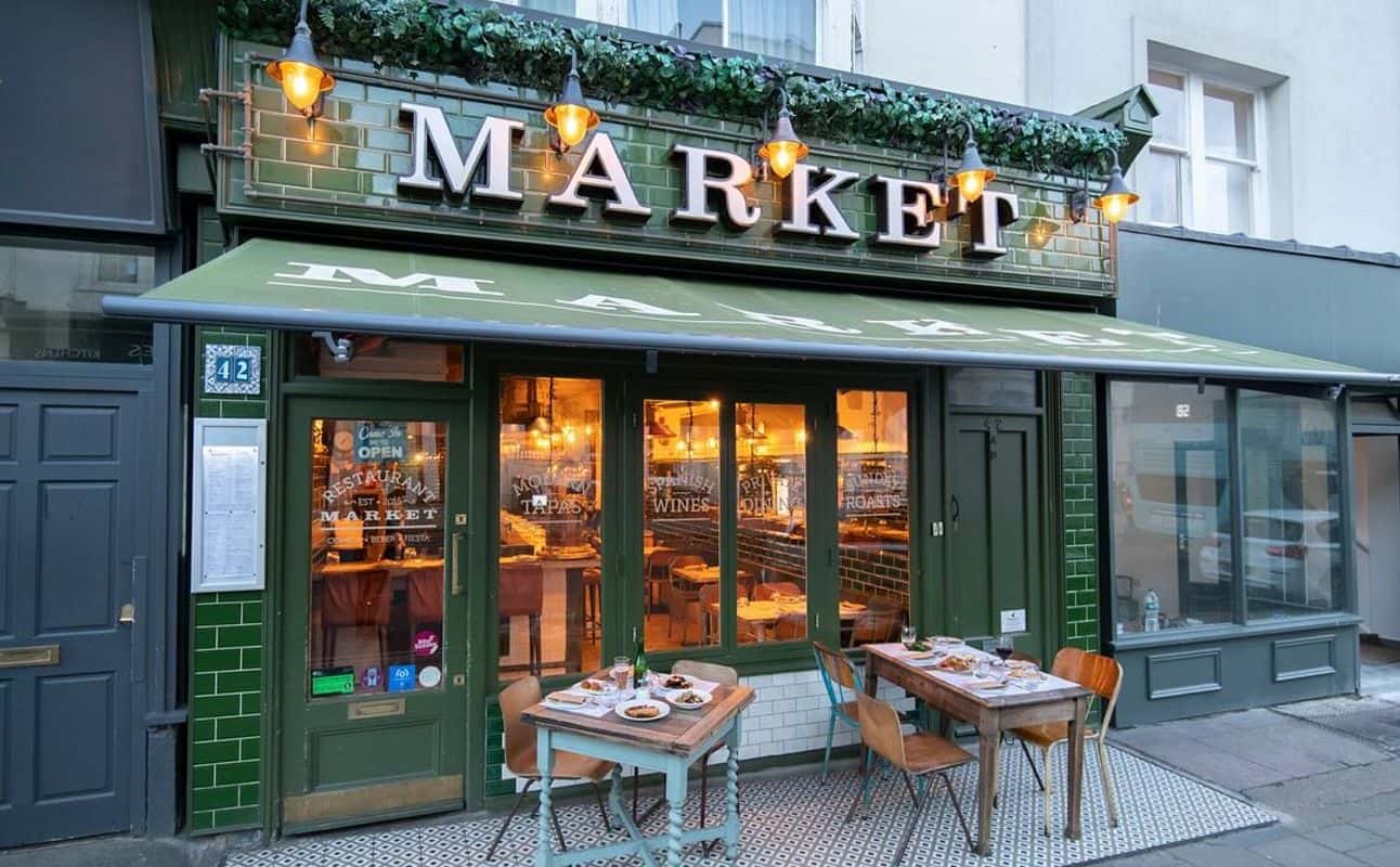 Enjoy Mediterranean, Spanish, Vegetarian options, Vegan options, Gluten Free options, Restaurant, Wine bar, Indoor & outdoor seating, Private dining, Free wifi, Table service, $$, Families, Groups and Special occasion cuisine at Market in Hove, Brighton