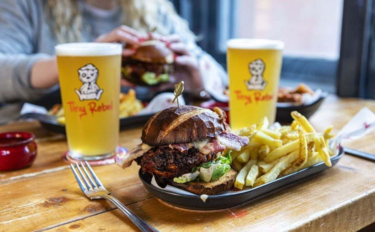 Enjoy Pub Food, Vegetarian options, Gluten Free Options, Bars & Pubs, Wheelchair accessible, Free Wifi, $, Groups and Live music cuisine at Tiny Rebel in Cardiff