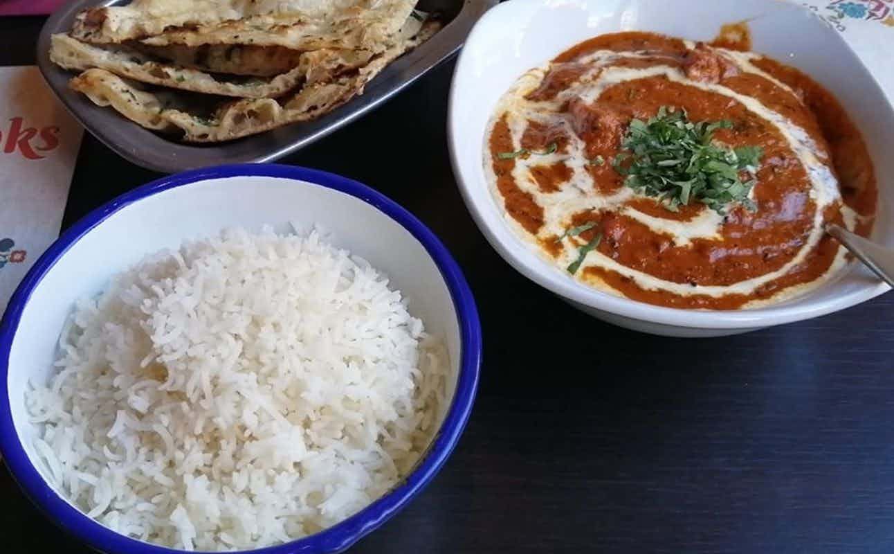 Enjoy Indian, Vegan Options, Vegetarian options, Gluten Free Options, Restaurant, Street Parking, Highchairs available, Table service, $$, Groups and Families cuisine at Dhamaka in Central Bristol, Bristol