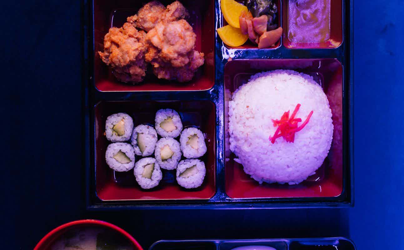 Enjoy Japanese, Asian, Vegetarian options, Restaurant, Indoor & Outdoor Seating, $$ and Bar Scene cuisine at Mooncat in Birmingham City Centre, Birmingham